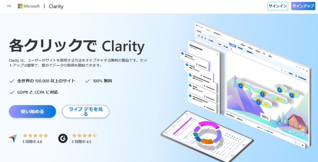 ClarityのLP画像