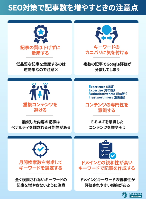 SEO対策で記事数を増やすときの注意点